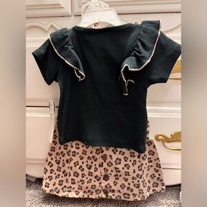 Nicole Miller Black Top with Pink Leopard Skirt Kids Matching Set